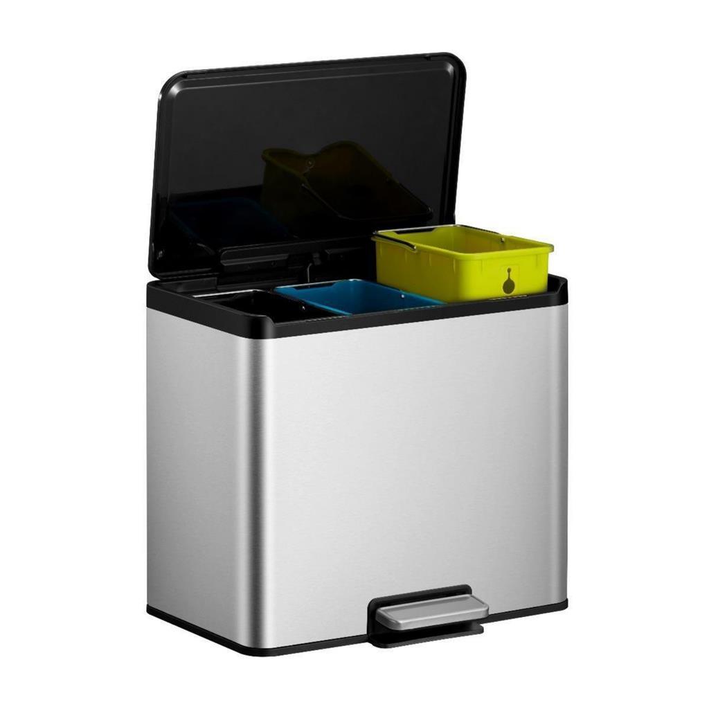 EKO Essential Recycling Pedal Bin 3x9L Stainless Steel