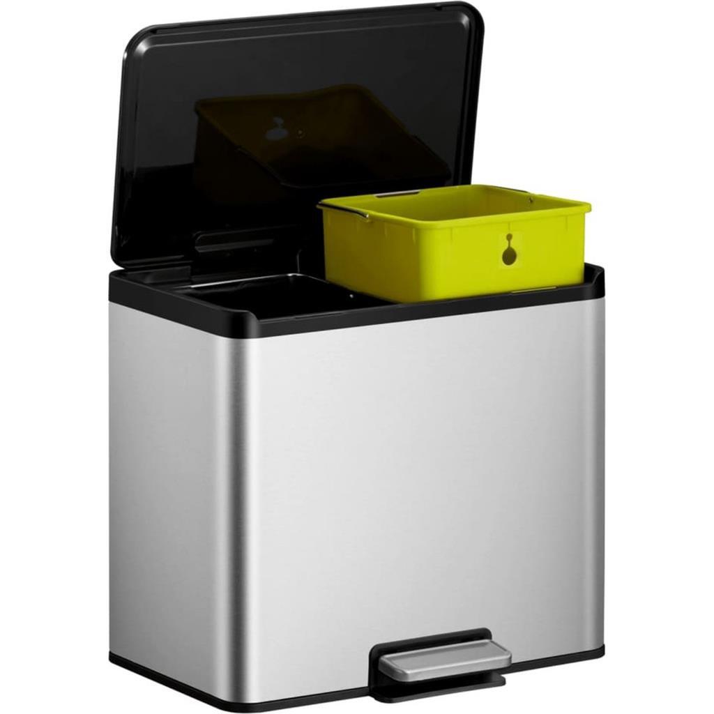 EKO Essential Recycling Pedal Bin 2x15L Matte Stainless Steel