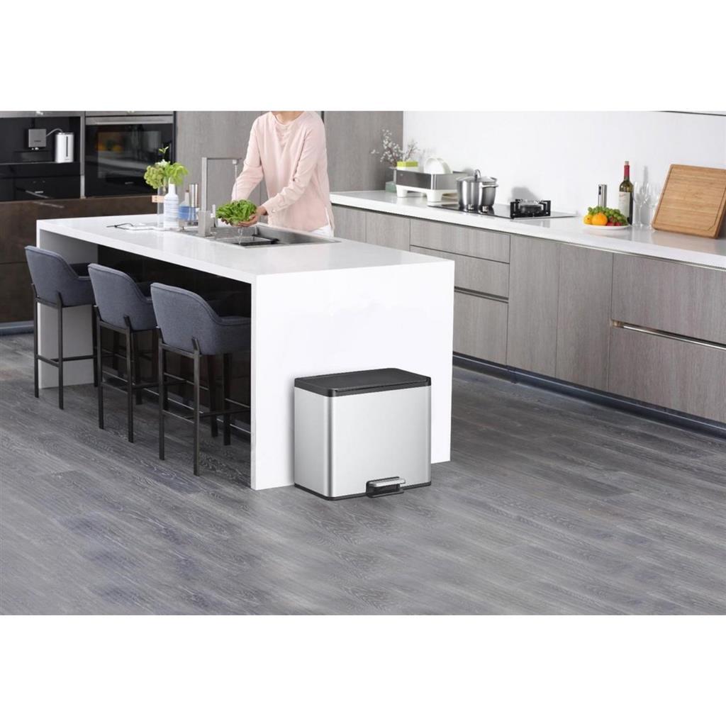 EKO Essential Recycling Pedal Bin 2x15L Matte Stainless Steel
