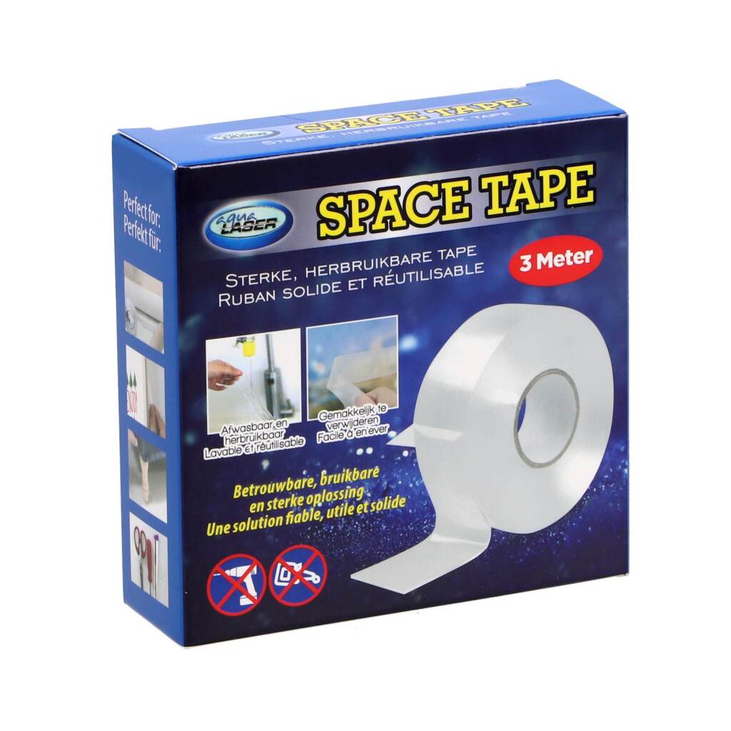 Aqua Laser Space Tape 300 cm - Double-Sided Adhesive Tape with Nano-Grip
