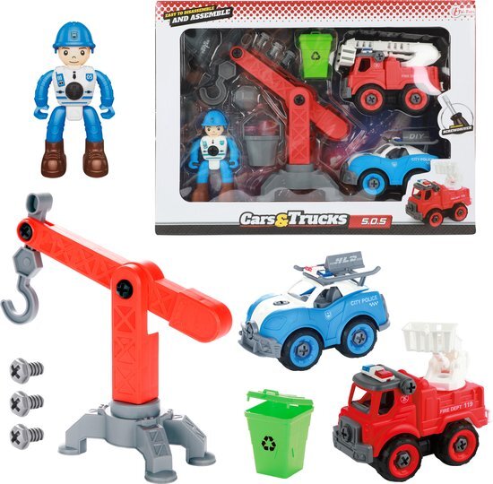 Cars & Trucks Transport Playset with Fire Truck and Police Car