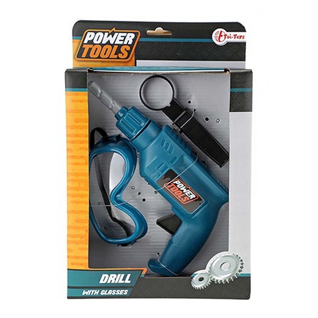 Power Tools Drill with Safety Glasses - Toy Drill for Kids - Ages 3+