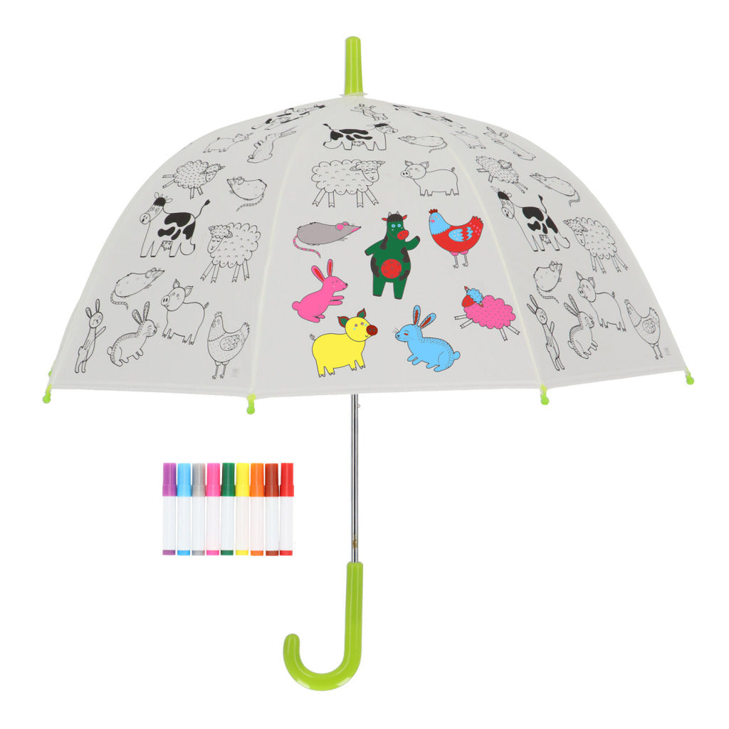 Esschert Design Farm Animals Coloring Umbrella with 9 Markers