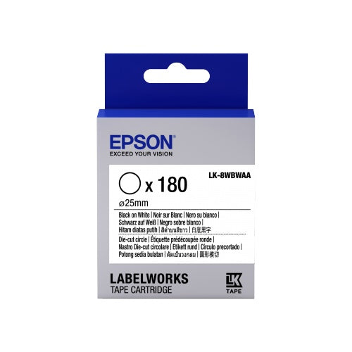 Epson LabelWorks LK-8WBWAA - Schwarz auf Weiß - 25 mm rund 180 Etikett(en) (1 Rolle(n) x 180 gestanzte, runde Etiketten - für LabelWorks LW-1000, LW-300, LW-400, LW-600, LW-700, LW-900, LW-Z5000, LW-Z5010, LW-Z900 (C53S658901) afbeelding 1