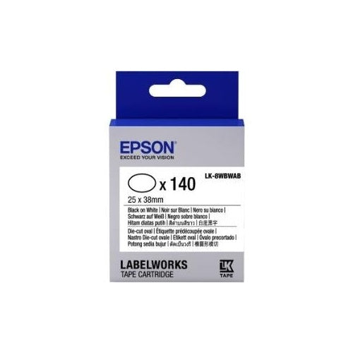Epson LabelWorks LK-8WBWAB - Schwarz auf Weiß - 25 x 38 mm 140 Etikett(en) (1 Rolle(n) x 140) gestanzte ovale Etiketten - für LabelWorks LW-1000, LW-300, LW-400, LW-600, LW-700, LW-900, LW-Z5000, LW-Z5010, LW-Z900 (C53S658902) afbeelding 1