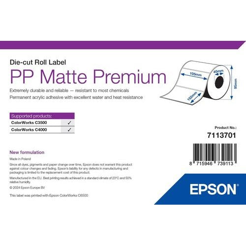 Epson Premium - Polypropylen (PP) - matt - permanenter Acrylklebstoff - 105 x 152 mm 185 Etikett(en) (1 Rolle(n) (7113701) - 8715946739113 - image 1