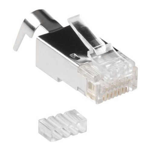 ACT RJ45 (8P/8C) CAT6A shielded modulaire connector for round cable with solid or standed conductors. Suitable for: Litze OD AWG23 /1.5 mm Rj45 plug c6a ftp od1.5 mm (FA2001) afbeelding 1