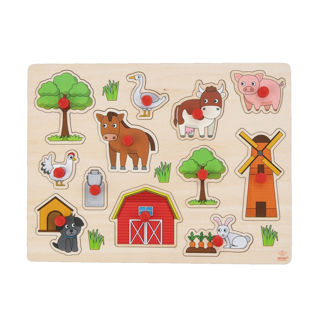 Engelhart Wooden Knobs Farm Puzzle 12 Pieces for Children