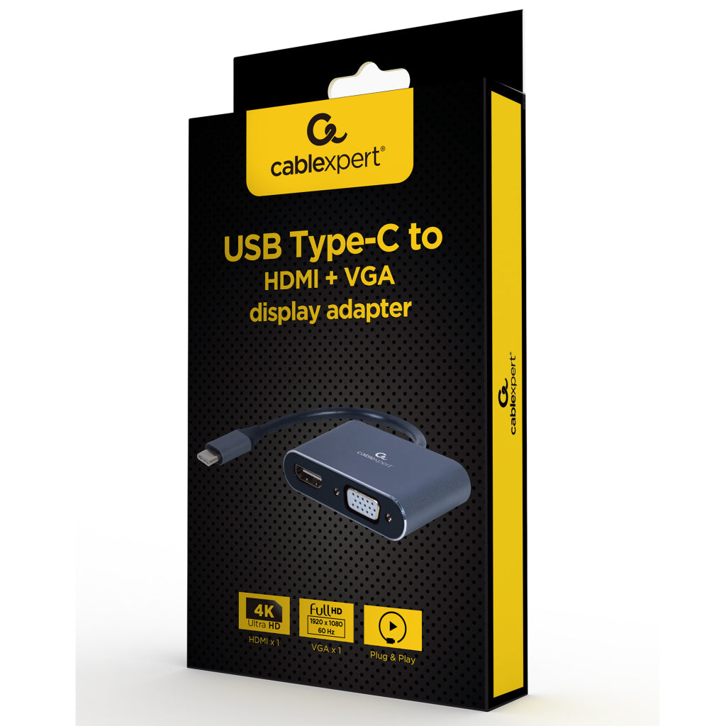 Cablexpert USB-C to HDMI and VGA Adapter - 4K 30Hz - Dark Gray-Black