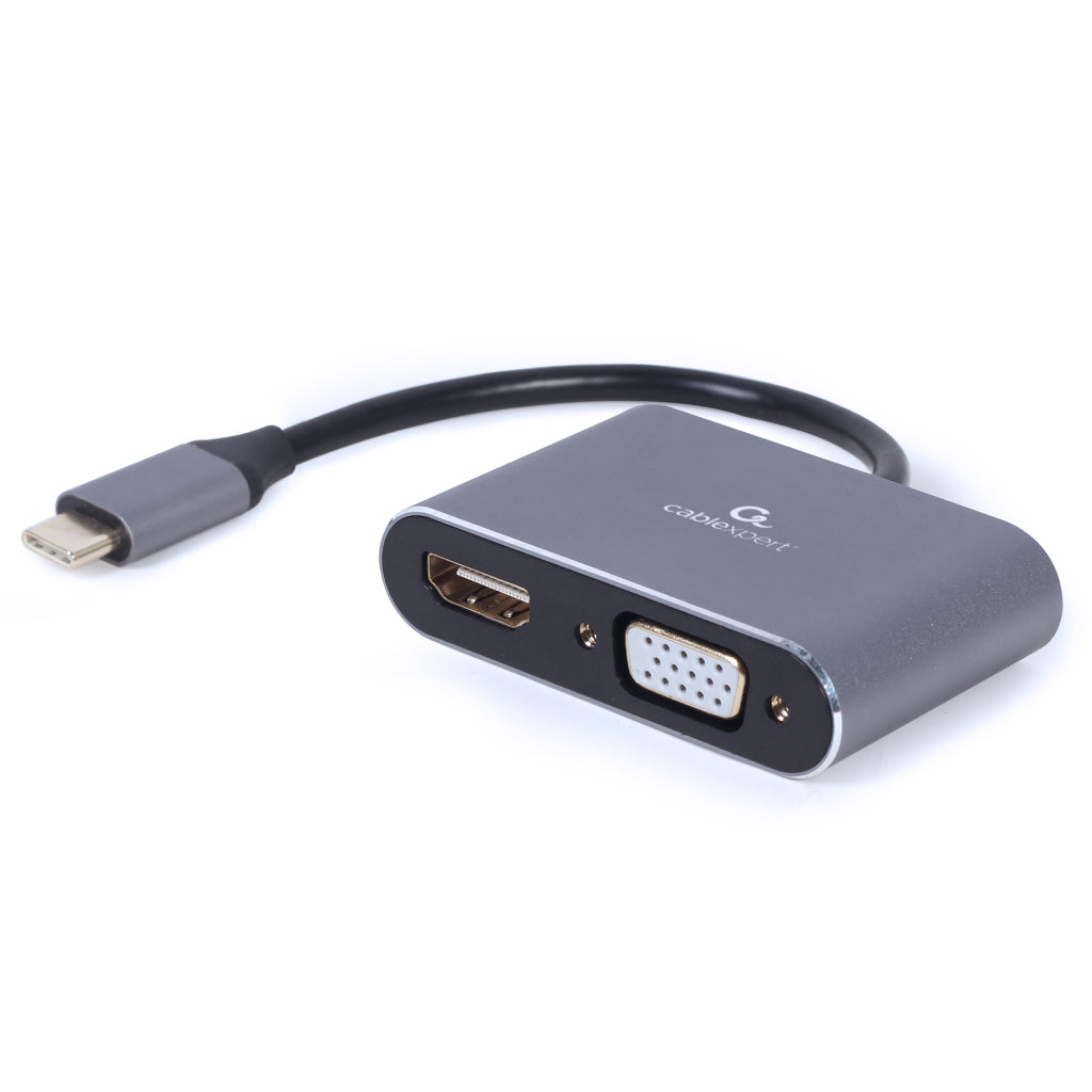 Cablexpert USB-C to HDMI and VGA Adapter - 4K 30Hz - Dark Gray-Black