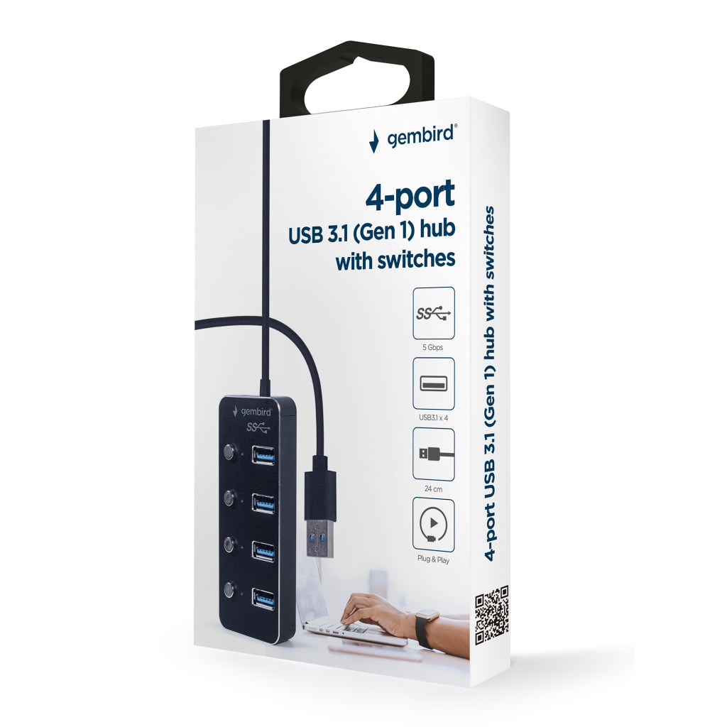 Gembird Gmb Hub 3.1 4-Port U3P4P-01 - Black