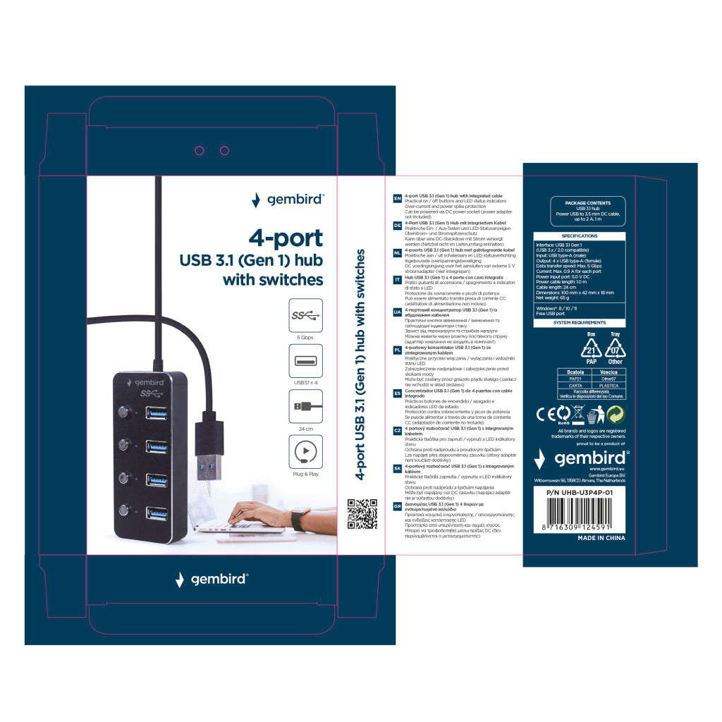 Gembird Gmb Hub 3.1 4-Port U3P4P-01 - Black