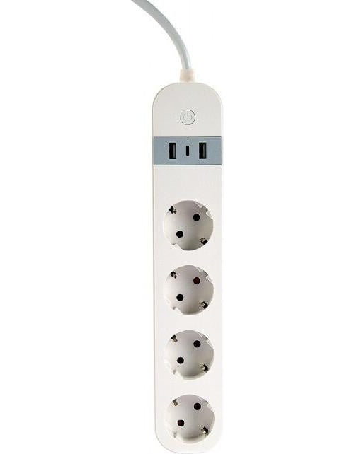 Gembird TSL-PS-S4U-01-W - Smart Power-Steckdosenleiste - Wechselstrom 230 V - 3680 Watt - Wi-Fi - Eingabe, Eingang Typ F - Ausgangsanschlüsse: 4 (Typ F, 2 x USB, 24 pin USB-C) - 1,5m Schnur - weiß (TSL-PS-S4U-01-W) - 8716309128506 - image 1