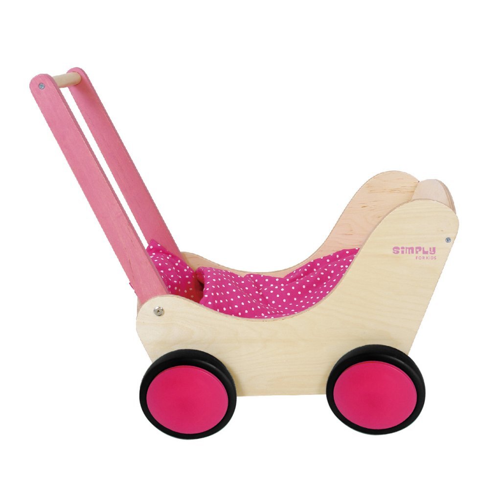 Simply for Kids Pink Wooden Doll Pram - Sturdy Walker for Little Girls