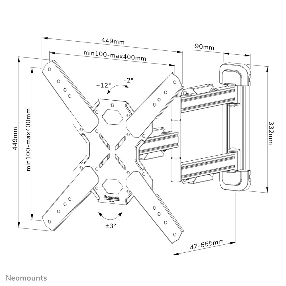 Neomounts WL40S-850BL14 Full Motion Wall Mount for Screens up to 65 Inches Black