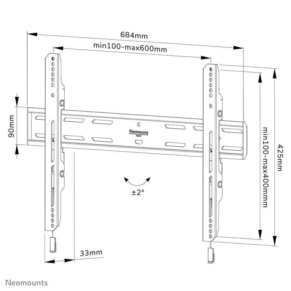 Neomounts WL30S-850BL16 Flat Wall Mount for Screens up to 82 Inches Black