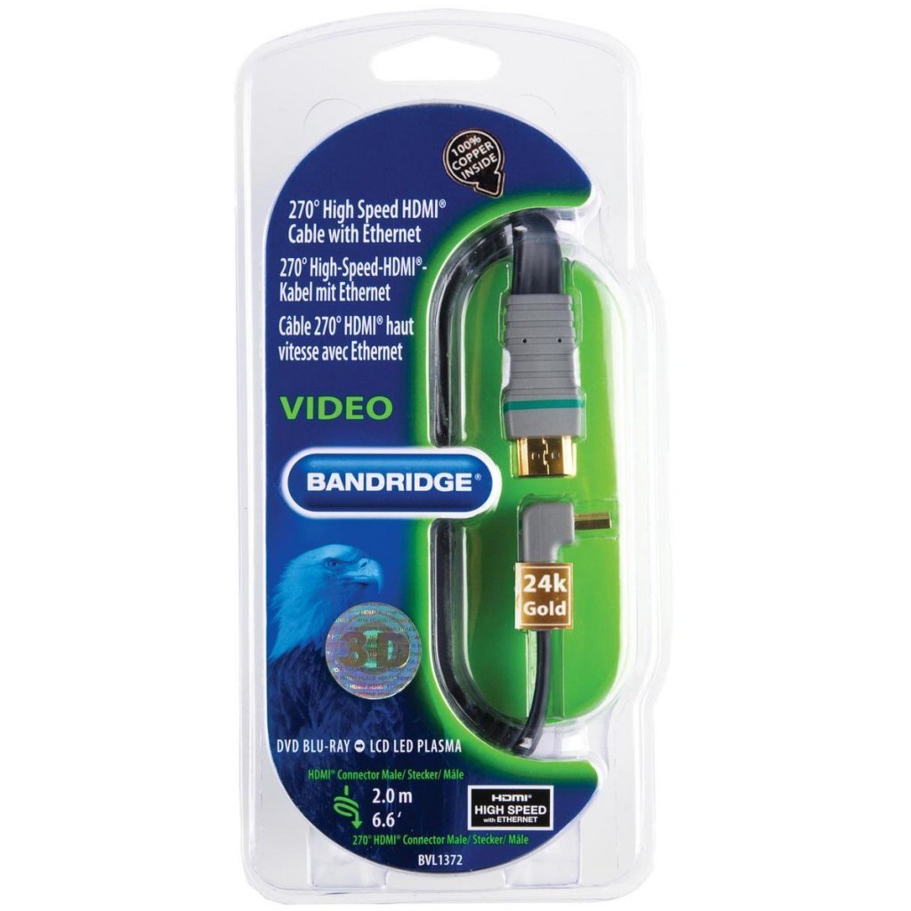Bandridge BVL1372 High Speed HDMI 270 Degree Flat Cable Gold Plated 2 m