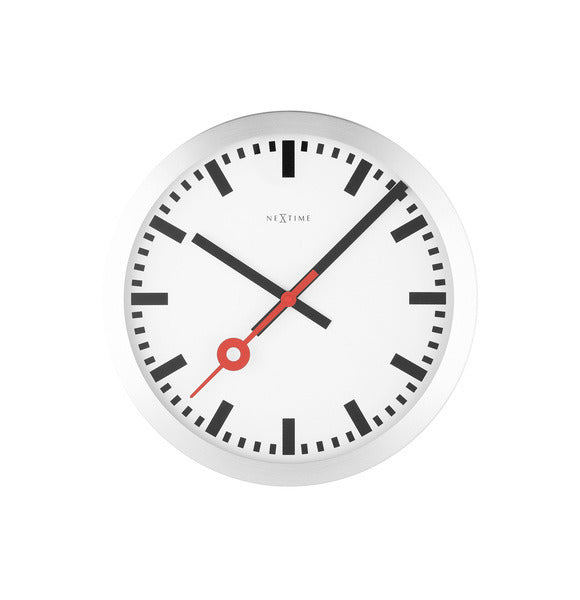 NeXtime NE-3998ST Wall Clock Dia. 19 Cm, Brushed Aluminium, 'Station'