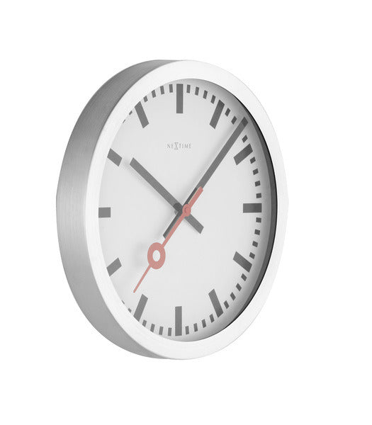 NeXtime NE-3998ST Wall Clock Dia. 19 Cm, Brushed Aluminium, 'Station'