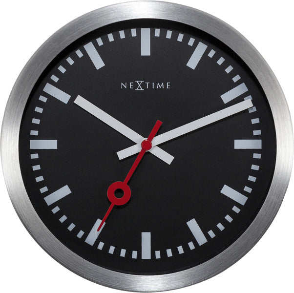 NeXtime NE-3998STZW Wall Clock 'Station' 19 cm, Brushed Aluminium Black