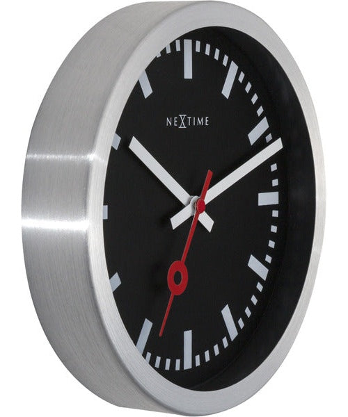 NeXtime NE-3998STZW Wandklok 'Station' &Oslash;19 Cm, Geborsteld Aluminium Zwart afbeelding 2