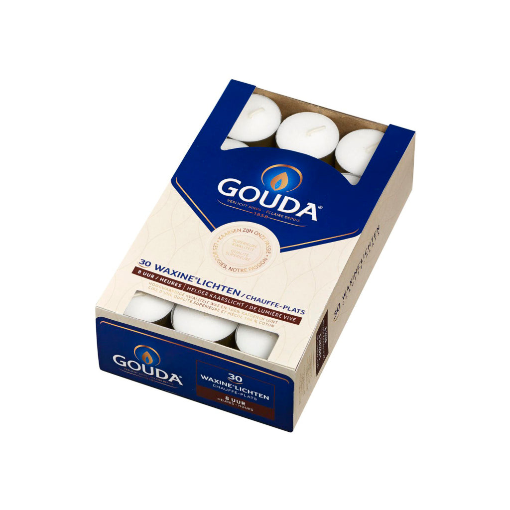 Gouda Tea Lights 8 Hours 30 Pieces White - Cozy Atmosphere for Any Occasion