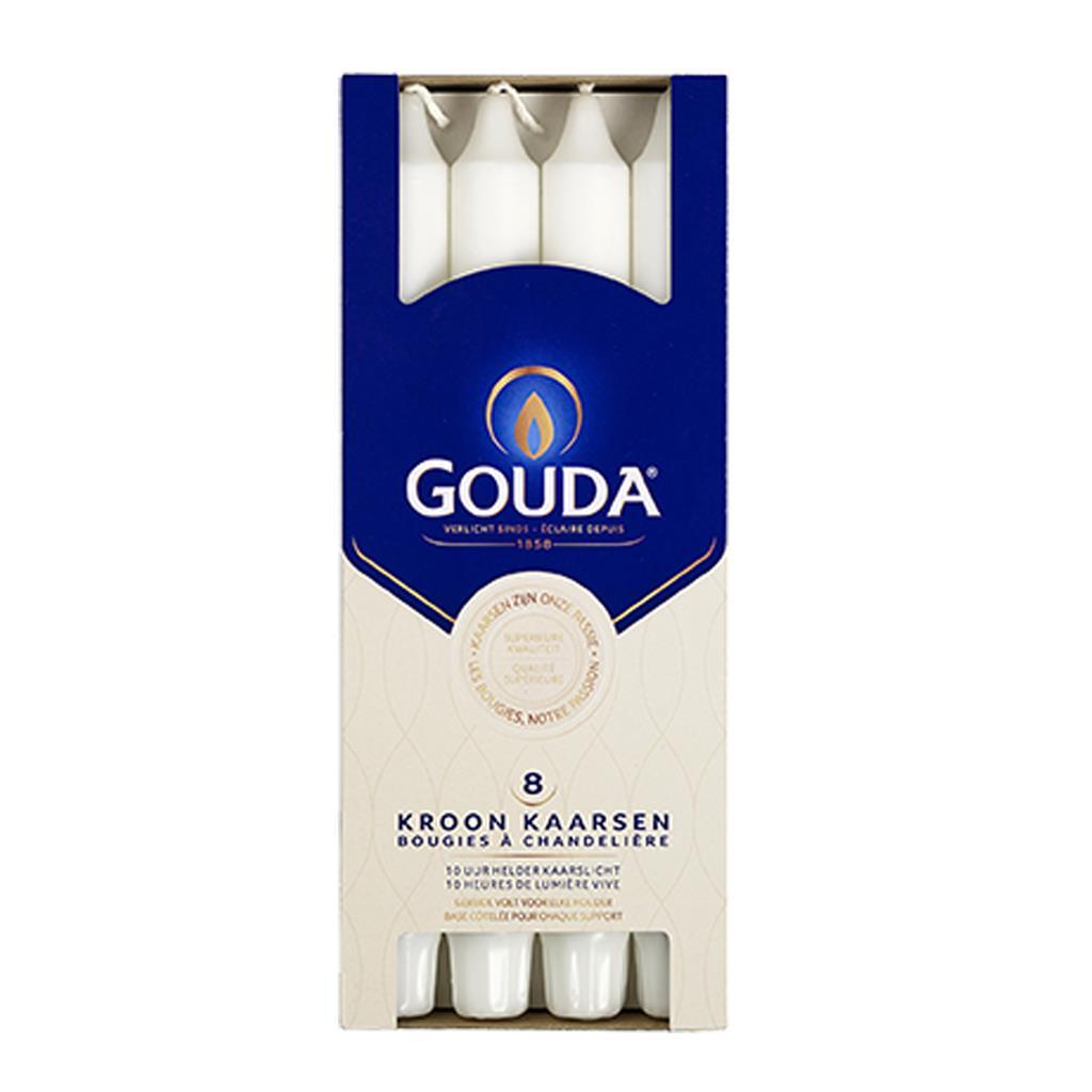 Gouda Crown Candles 24x2.4 cm 8 Pieces White
