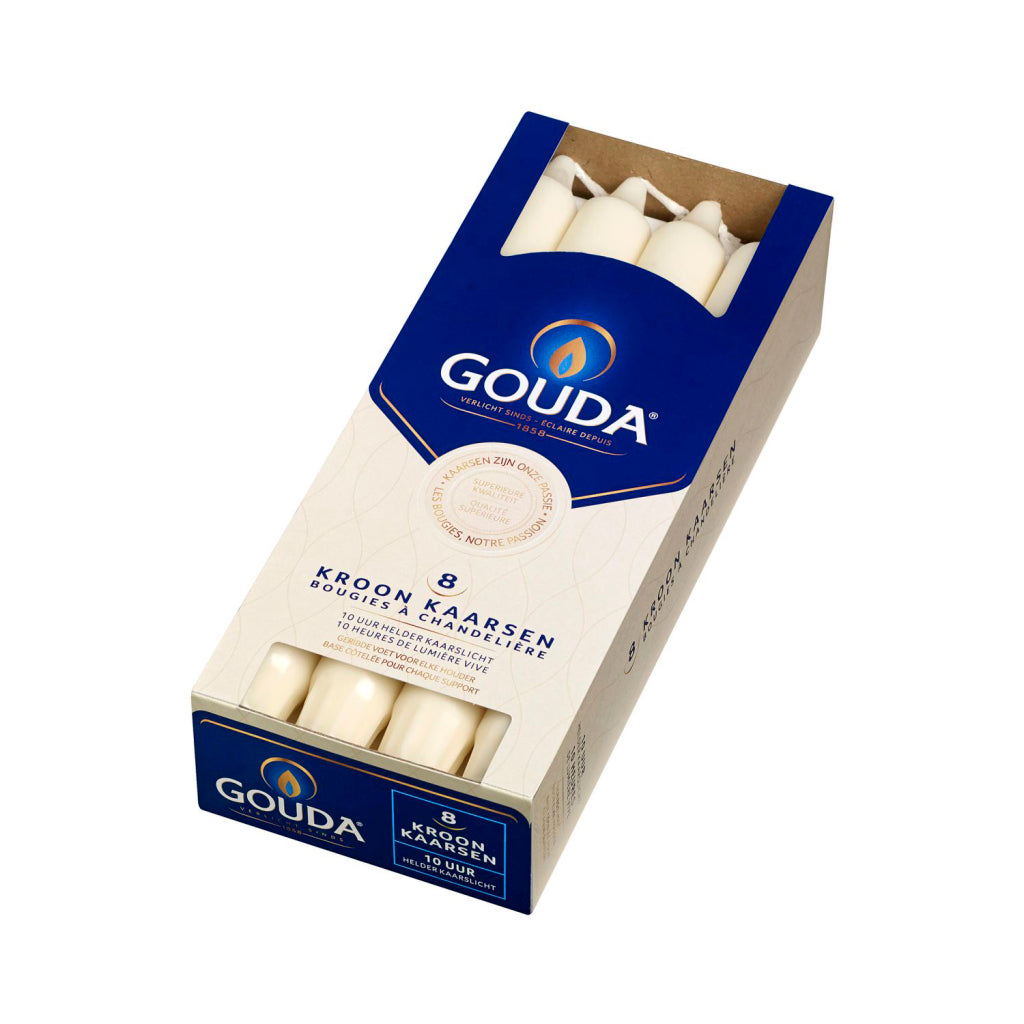 Gouda Crown Candles 24x2.4 cm 8 Pieces Ivory