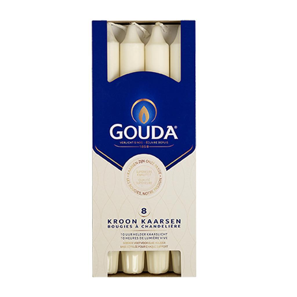 Gouda Crown Candles 24x2.4 cm 8 Pieces Ivory