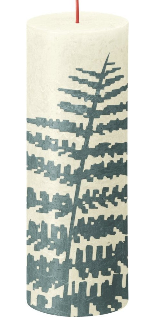 Rustiek printed stompkaars 190/68 Soft pearl fern afbeelding 1