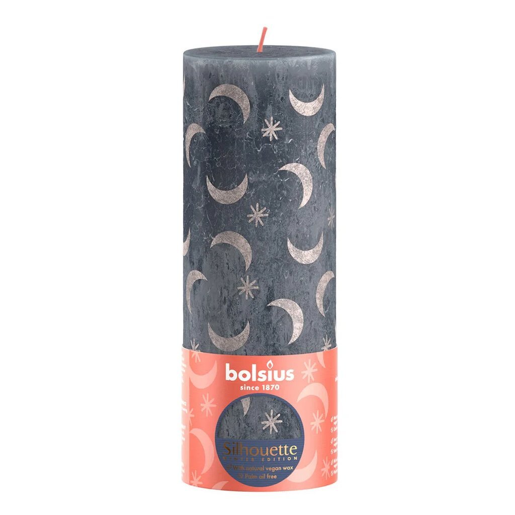 Bolsius Silhouette Pillar Candle with Print 19x6.8 cm Slate Blue