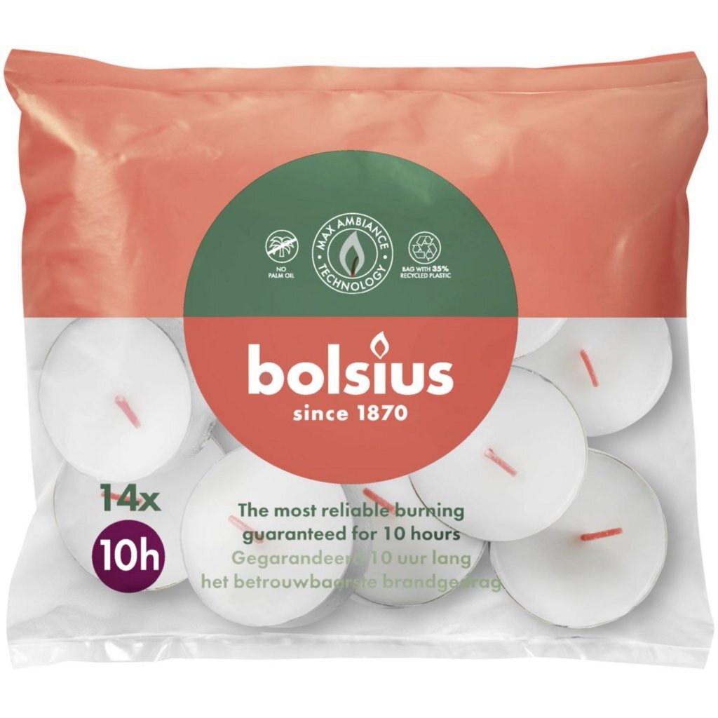 Bolsius Maxi Tea Lights 10 Hours Burn Time 14 Pieces