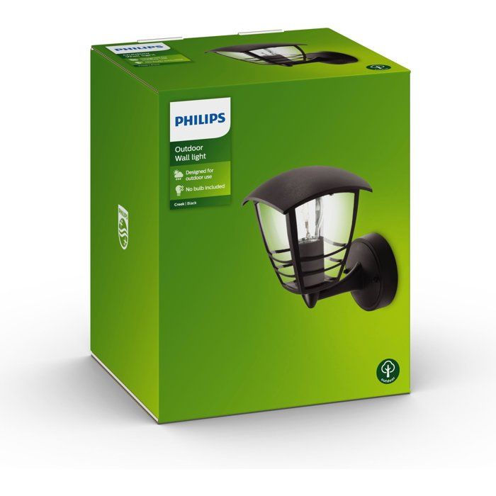 PHILIPS Outdoor Wall Light - Creek - Upward Facing - Black - IP44