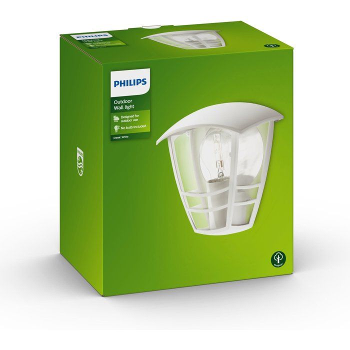 PHILIPS Wall Light - Creek - White - 1x60W - 230V Socket - E27 - IP44
