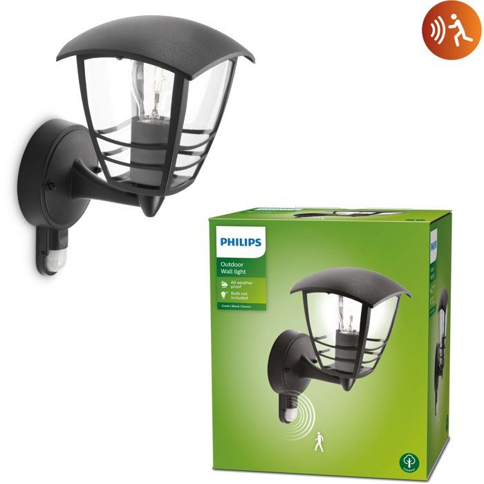 PHILIPS Rising Outdoor Wall Lamp with Metal Detector H25cm Black