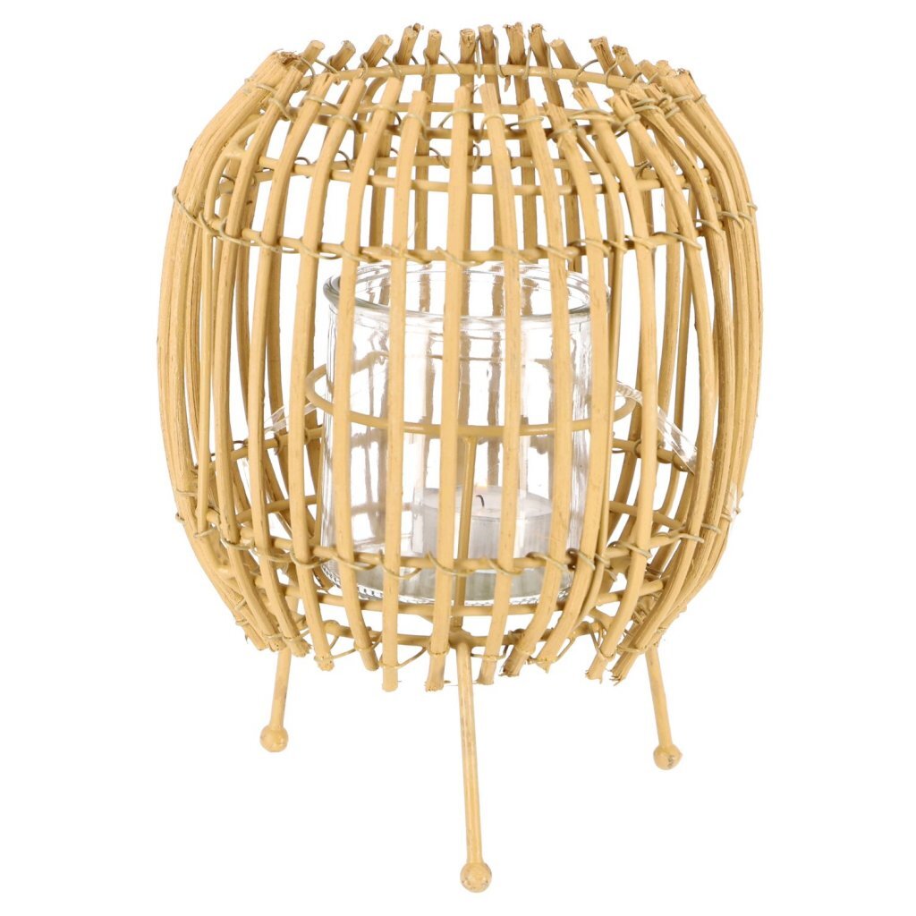 Rattan Lantern 20 cm Beige/Black Assorted