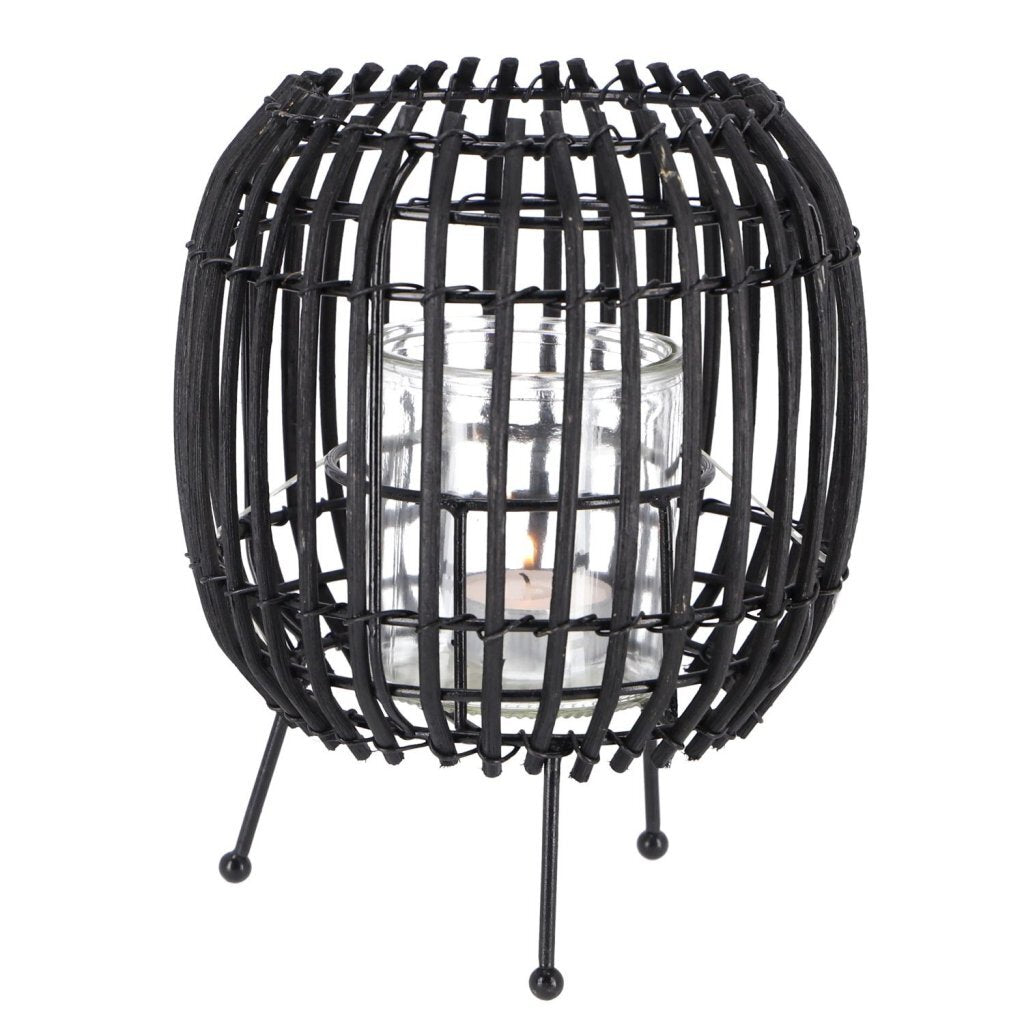 Rattan Lantern 20 cm Beige/Black Assorted
