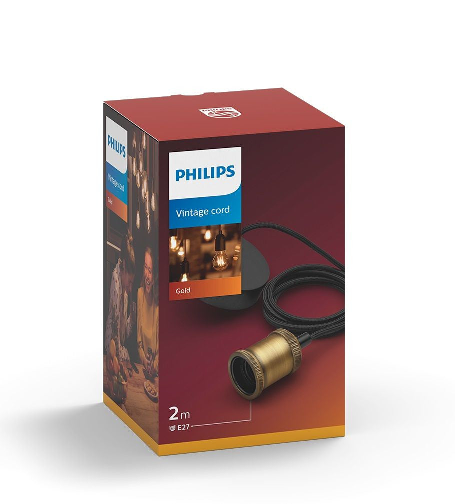 Philips Vintage Cord 1x60w Gold - Retro Fabric and Metal Socket