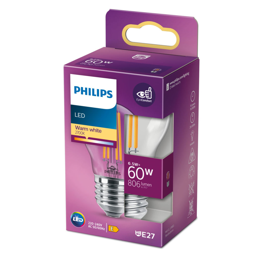 Philips LED Classic 60W E27 Warm White Bulb P45 Srt4