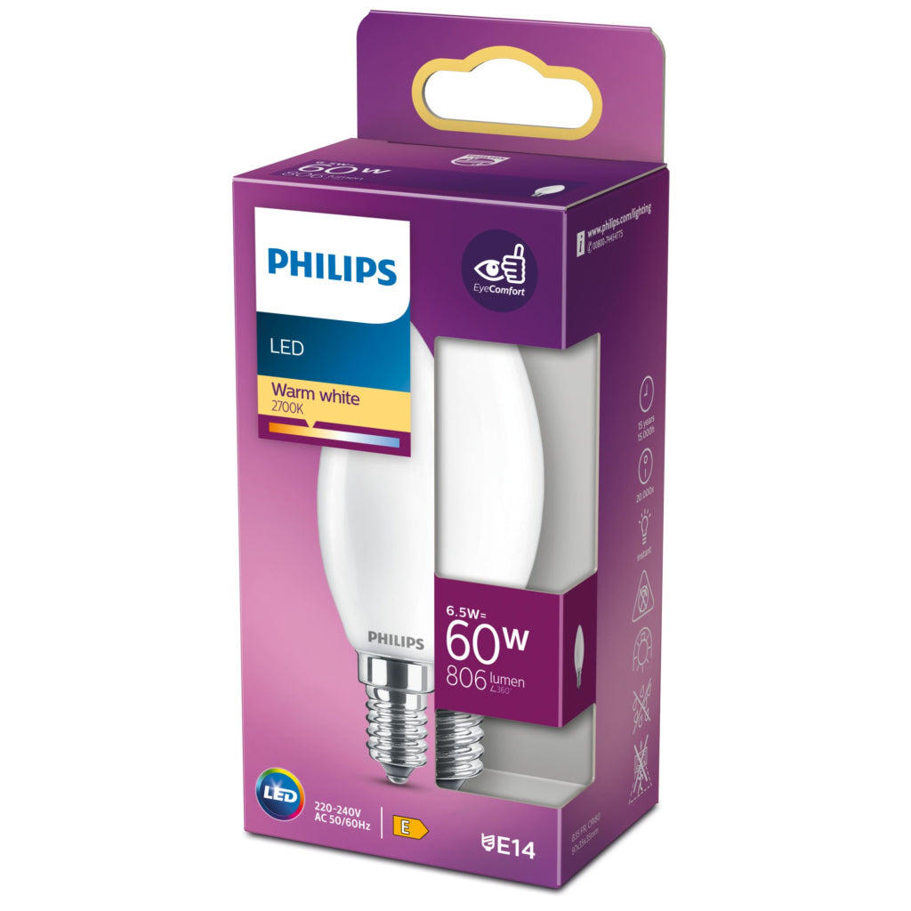 Philips LED Classic 60W E14 Warm White Bulb B35 Srt4
