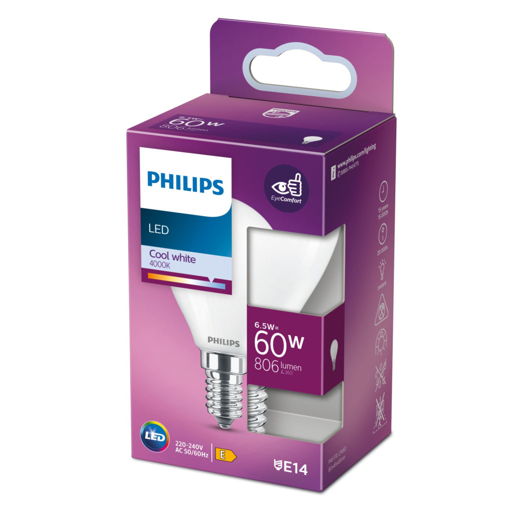 Philips LED Classic 60W E14 Cool White Bulb P45 Rfsrt4