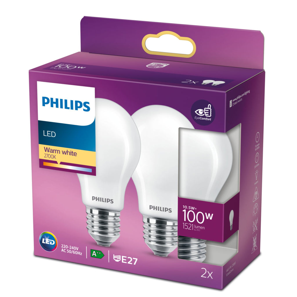 Philips Classic LED Bulb 100W E27 Warm White 2 Pack