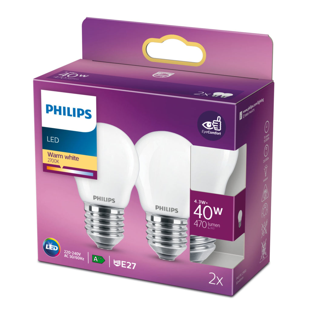 Philips Classic LED Bulb 40W E27 Warm White 2 Pack