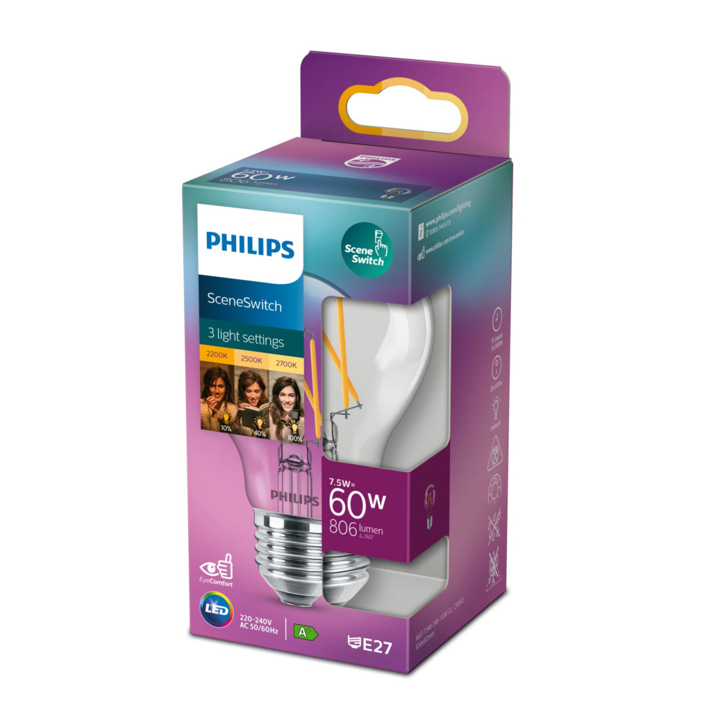 Philips LED A60 60W E27 - Dimmable Warm White Light - 806 Lumens