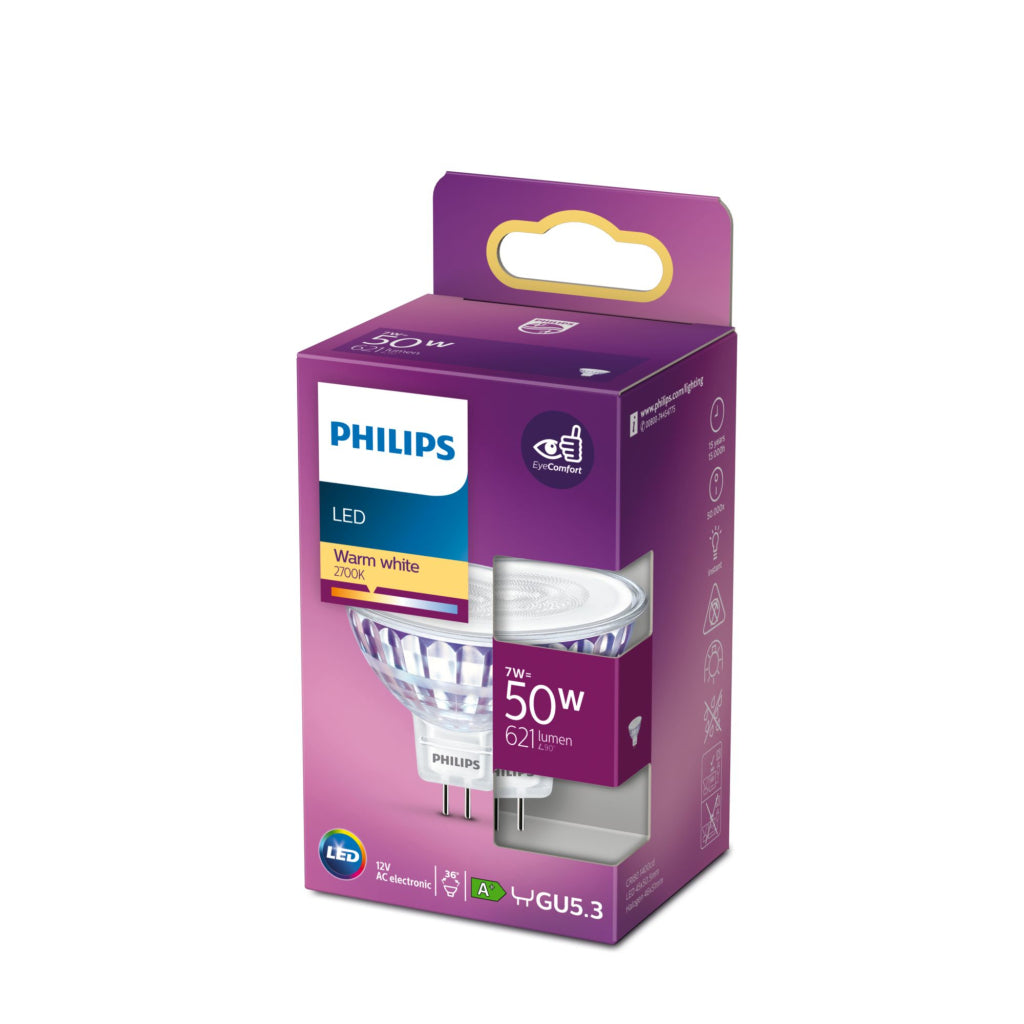 Philips LED Spot 50W GU5.3 Warm White 2700K - 621lm - 15,000 Hours Lifespan