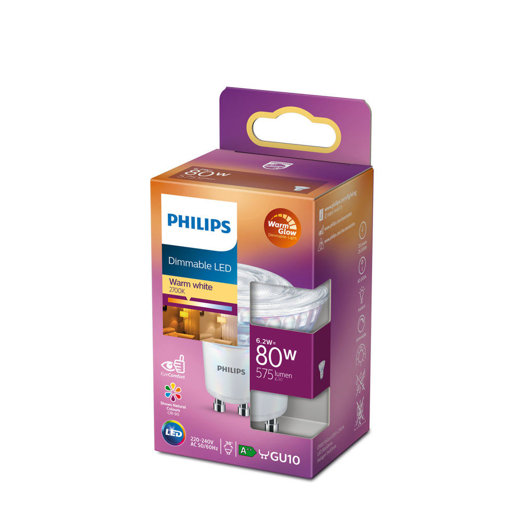 Philips Dimmable LED Spot 6.2W GU10 Warm White