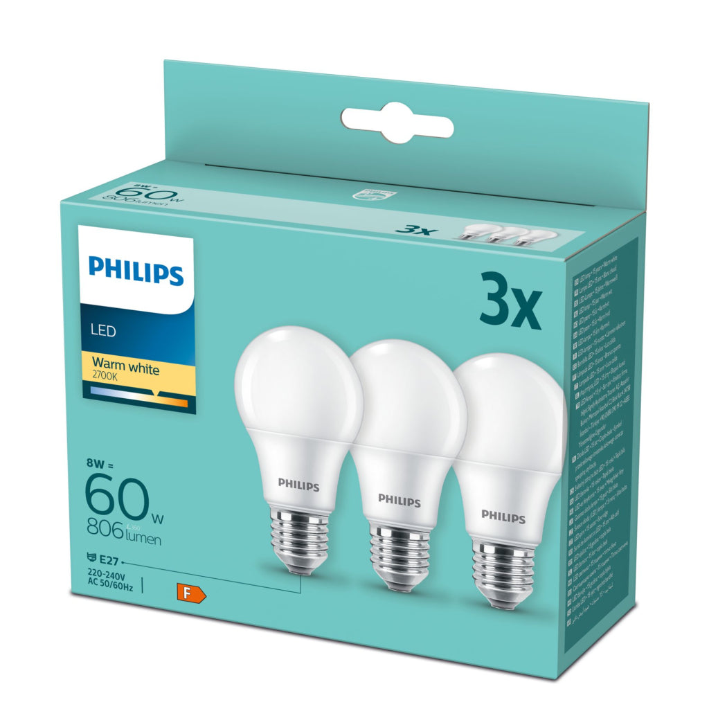 Philips LED 60W A60 E27 Warm White 3pf/6
