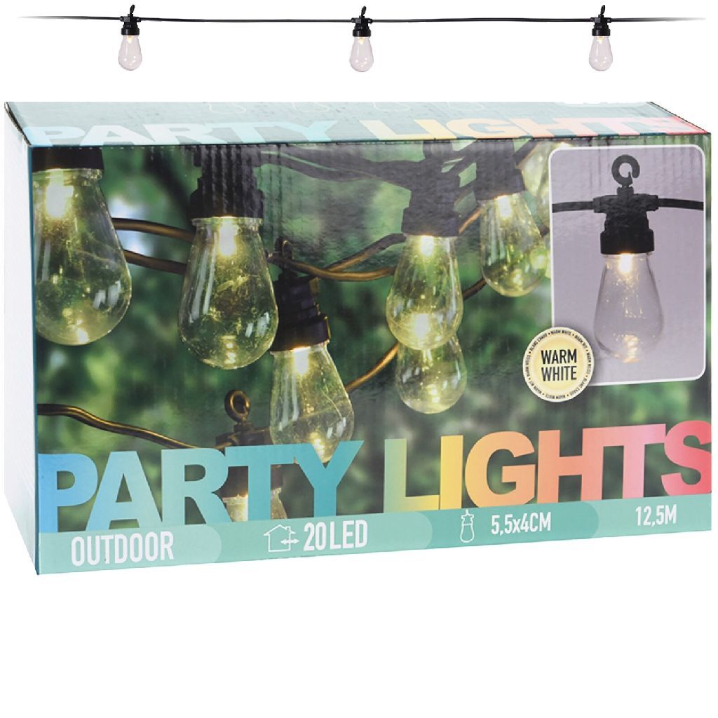 Outdoor Party Lighting 12.5 m with 20 Warm White LED Lights
