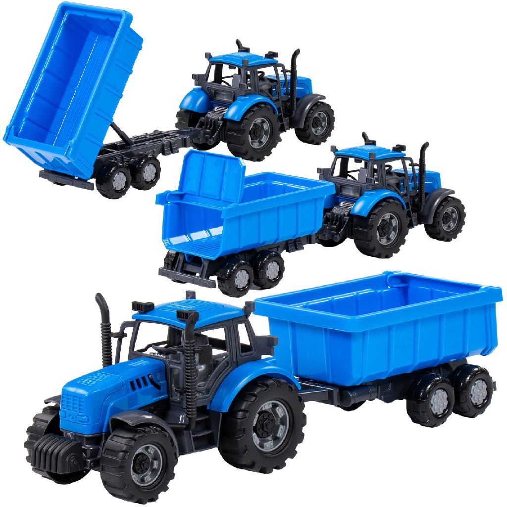 Farmer Friction Tractor + Trailer - Blue/Black - 1:32 Scale