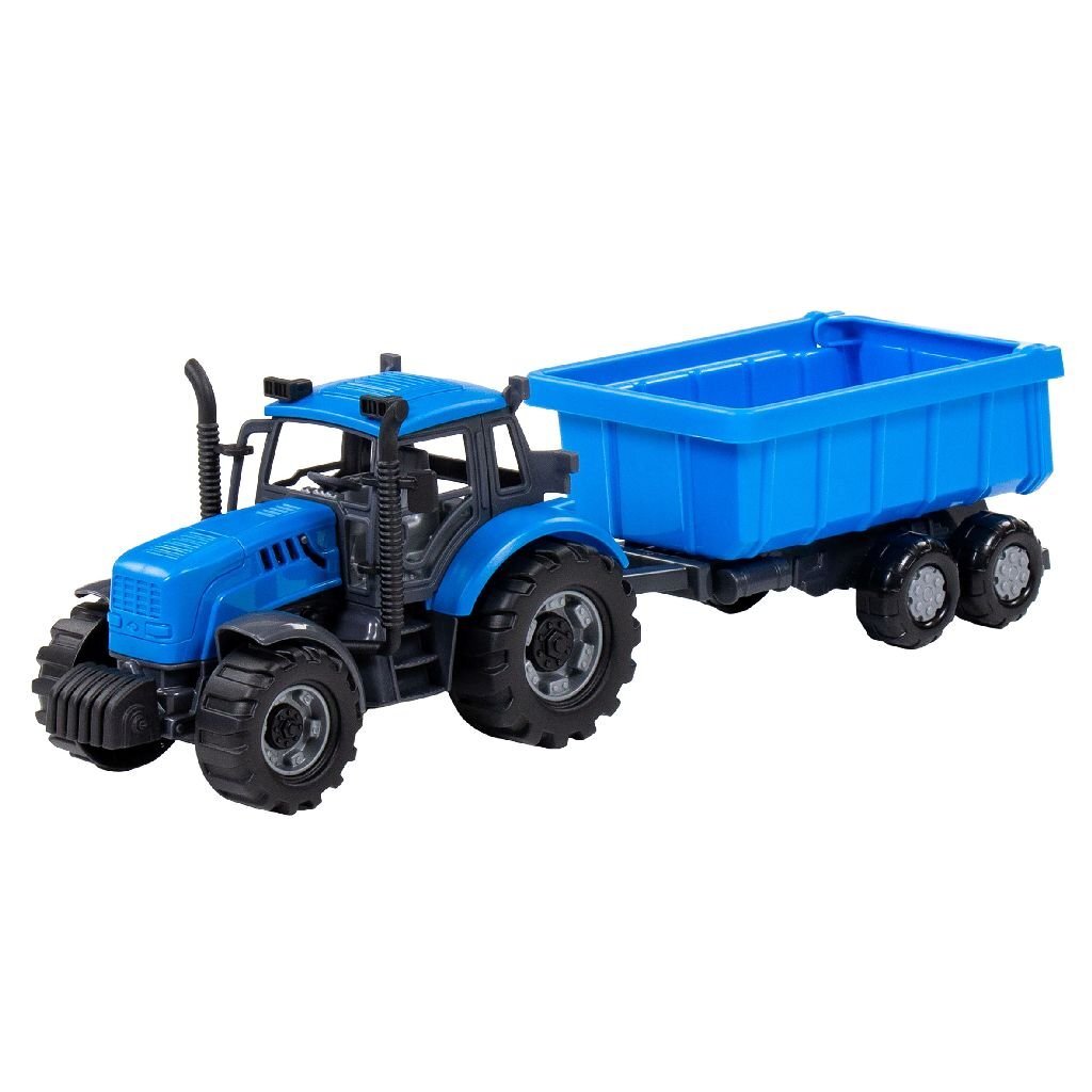 Farmer Friction Tractor + Trailer - Blue/Black - 1:32 Scale